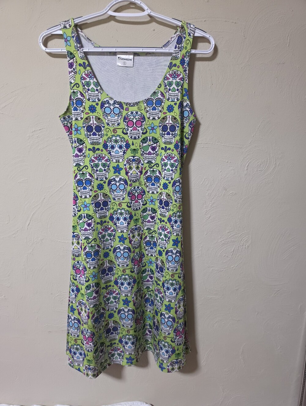 CowCow SugarSkull Print Tank Dress - Lime Green